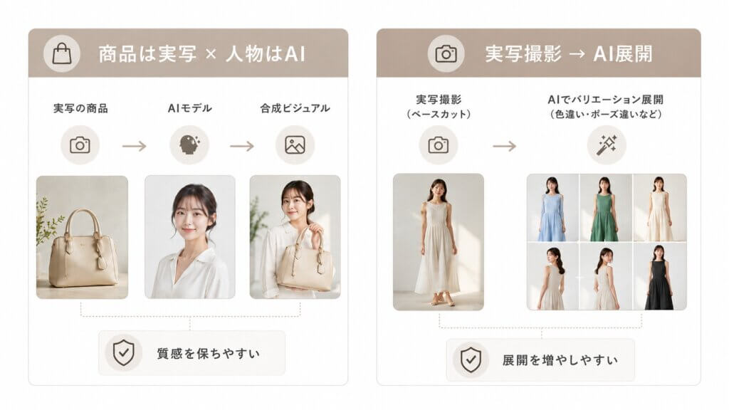 AIモデルと実写撮影を併用する方法の図