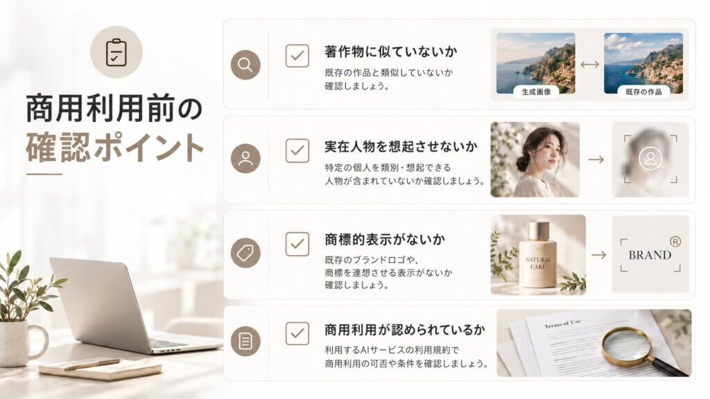 生成AIの制作物を商用利用する前に確認すべきポイント